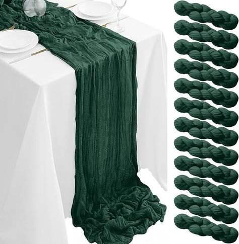 Amazon.com: 12Pack Sage Green Cheesecloth Table Runner 10FT Boho Gauze Cheese Cloth Table Runners 35 x 120 inch Rustic Sheer Table Runner for Wedding Bridal Shower Baby Shower Party Decoration : Home & Kitchen Emerald Green Table Runner, Green Gold White Wedding, Green Cheesecloth Table Runner, Emerald Green Table, Green Table Runners, Easter Cheese, Sheer Table Runner, Table Runners For Wedding, Cheese Cloth Table Runner