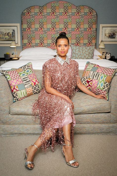 Gugu Mbatha-Raw Mbatha Raw, Gatsby Girl, Gugu Mbatha Raw, British Summer, Strong Shoulders, Beaded Collar, Summer Events, Global Brands, British Design