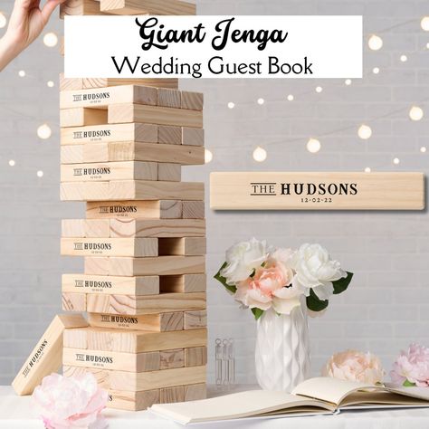 Family Name Jenga Wedding Guest Book Alternative Wedding Bird, Lawn Games Wedding, Engagement Party Decorations, Houston Wedding, Wedding Games, Floral Bridal Shower, Floral Bridal, Wedding Date, Monogram Wedding