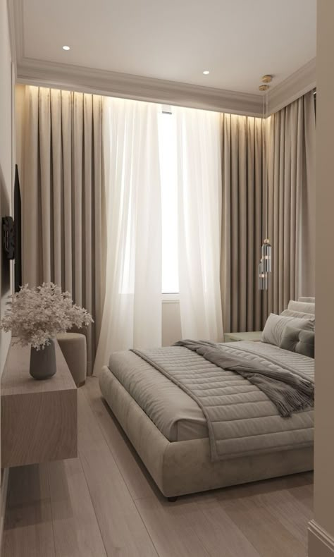 Bedroom With Curtains, Curtains Bedroom Modern, Bedroom Interior Design Luxury, Home Hall Design, Room Makeover Bedroom, Bedroom Refresh, Decor Home Living Room, Home Room Design, Minimalist Bedroom