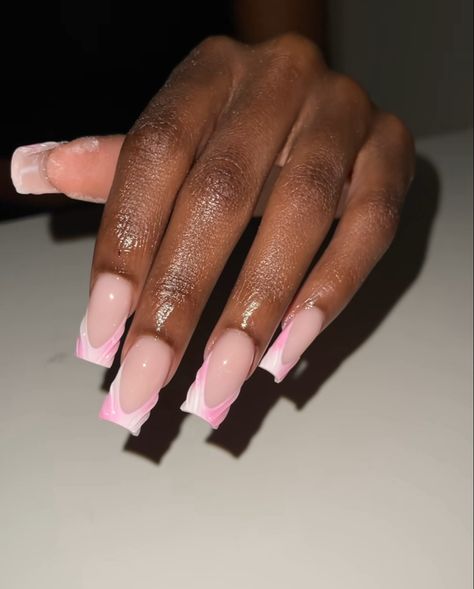 By @nailsbykeylla French Tips With Charms, Ambre Nails, Colourful Acrylic Nails, Disneyland Nails, Pink Tips, Tapered Square Nails, Chanel Nails, French Tip Nail Designs, Glamour Nails