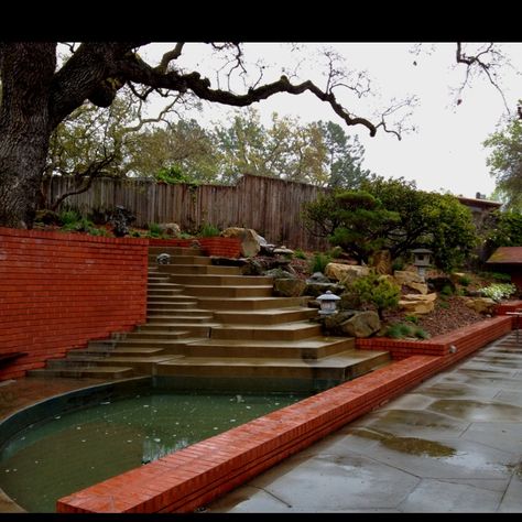 Hanna House, AKA 'Honeycomb - Google Search House Waterfall, Progressive Architecture, Hanna House, Frank Lloyd Wright Art, Stanford California, Honeycomb House, Waterfall Pond, Frank Lloyd Wright Style, Frank Lloyd Wright Usonian