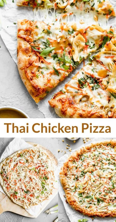 Thai Chicken Pizza With Peanut Sauce, Thai Pizza Recipe, Asian Pizza, January Meals, Thai Pizza, Oven Bakes, Thai Chicken Pizza, Thai Flavors, Chicken Pizza Recipe