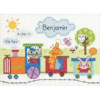 click here to view larger image of Train Birth Record (counted cross stitch kit) Birth Announcement Cross, Birth Sampler, Nursery Cross Stitch, Birth Records, Baby Cross Stitch Patterns, Baby Cross Stitch, Diy Bebe, Art Origami, Baby Cross