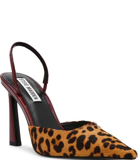 From Steve Madden, the Drew-L Leopard Print Calf Hair Leopard Heel Pumps feature:Leopard-print calf hair upper (China)Slip-on styling with a slingback strapLeather liningSynthetic outsoleApprox. 4.5" heel heightImported. Leopard Heels, Heel Mules, Slingback Heel, Calf Hair, Heel Pumps, Dillard's, Pumps Heels, Steve Madden, Leather Straps