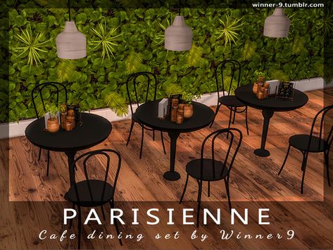 Winner9's Parisienne Cafe dining set | #ts4cc #sims4cc sims 4 cc custom content French restaurant furniture decor Sims 4 Restaurant Signs, French Cafe Furniture, Restaurant Sims 4, Resturant Decor, Outdoor Bar Ideas, Sims 4 Restaurant, Lotes The Sims 4, Cafeteria Table, Cafe Counter