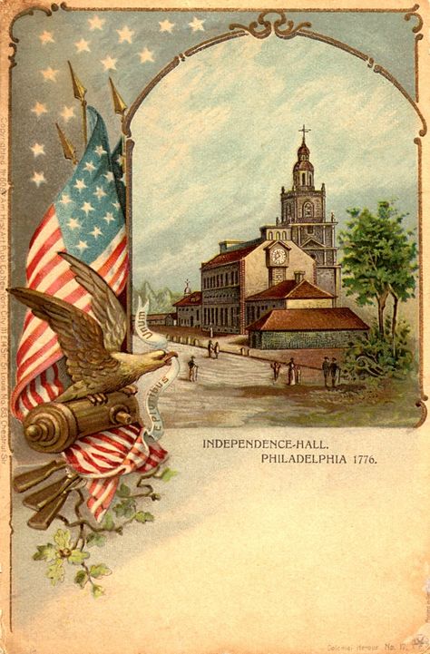 Independence Hall, Philadelphia 1776 illustration with Eagle and the American Flag America Landscape, Vintage 4th Of July, Independence Day Wallpaper, Patriotic Cards, Elegant Illustration, Patriotic Images, New Americana, Patriotic Pictures, American Quotes