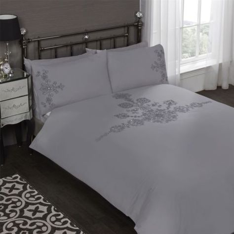 EMBROIDERED-FLORAL-SEQUINS-GREY-COTTON-BLEND-DOUBLE-DUVET-COVER White Holiday Bedtime Sets, Lace Bedding Set Next, Silver Slik Twin Bedding, California King Bedding Sets, White Embroidered Duvet Cover, Luxury Shiny Silk Textured Duvet Covers £5000, Ralph Lauren Bedding, Luxury Bedding Set, Double Duvet