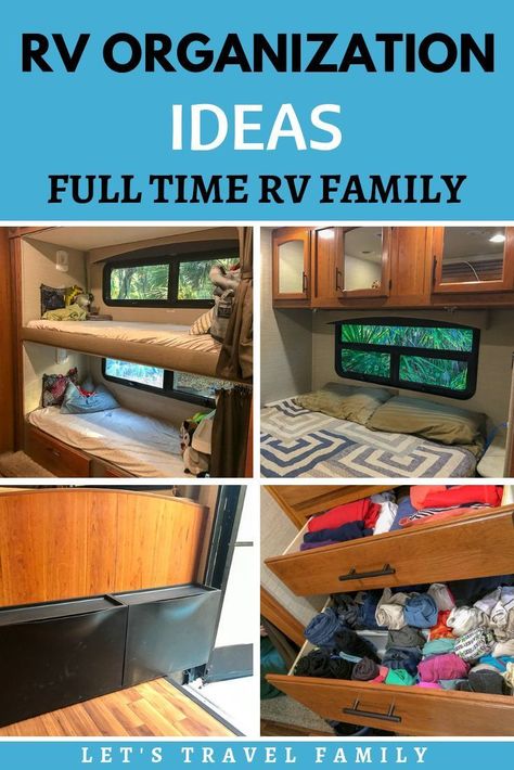 RV Organization ideas - Living in a motorhome full-time with 4 kids, how  do we keep organized. Watch our RV tour and see some pictures and ideas on how we organize our Class C RV. #rv #rvliving #rvlife #rving #familytravel #motorhome #rvcamping #rvs #organizationideas Rv Organization Ideas, Motorhome Living, Travel Trailer Organization, Travel Trailer Living, Rv Camping Checklist, Camper Organization, Rv Organization, Trailer Living, Camping Organization