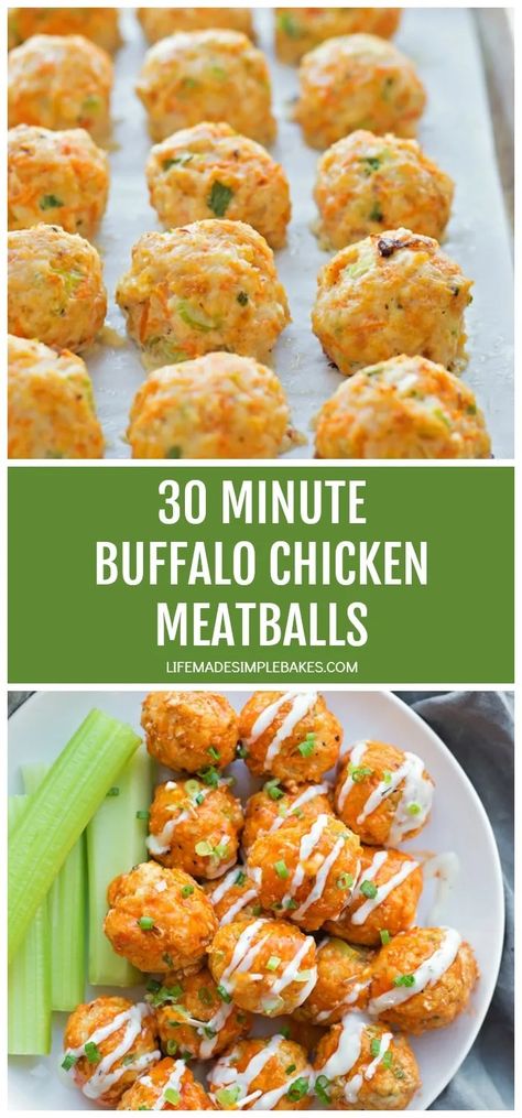 If you love buffalo wings, you're going to love these easy and mess-free buffalo chicken meatballs. They're a whole lot healthier than the traditional appetizer! #30minutebuffalochickenmeatballs #buffalochickenmeatballs #meatballs #30minutemeatballs #buffalomeatballs Sticky Asian Meatballs, Asian Meatballs, Life Made Simple, Buffalo Chicken Meatballs, Appetizer Meatballs, Appetizers Easy Finger Food, Chicken Meatballs, Buffalo Wings, Think Food