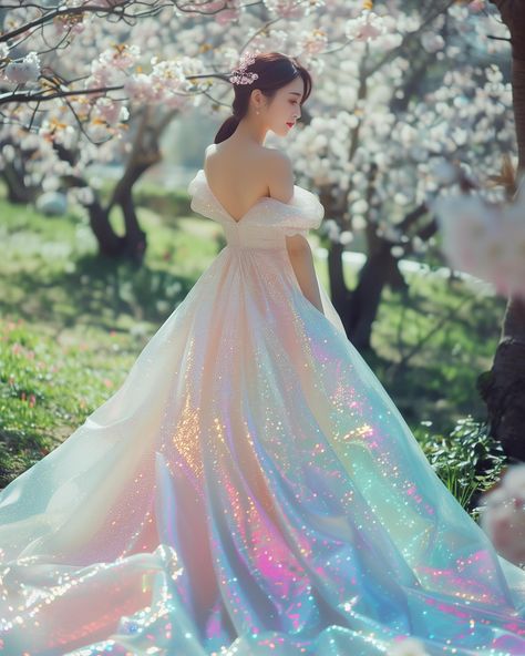 I do 👰🏻‍♀️💍👗 Someone asked me to design some dreamy iridescent wedding dresses and I obviously couldn’t resist giving this a try 💕 Needless to say Midjourney understood the assignment. That first image made me gasp 😮😍 I do! I hope you enjoy my latest sparkly AI Fashion Collection! Let me know in the comments what I should turn iridescent next 💖 Happy Monday 😘 Marloes #sprinkleofai #ido #wedding #weddingdress #yestothedress #dreamdress #weddinginspiration #weddingphotography #aifashion #fa... Iridescent Themed Wedding, Unicorn Wedding Dress, White Iridescent Dress, Opal Wedding Dress, Iridescent Veil, Iridescent Wedding Dress, Iridescent Outfit, Iridescent Clothing, Iridescent Aesthetic