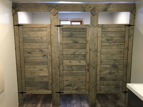 Venue Bathroom Ideas, Bathroom Stall Doors, Restroom Ideas, Bathroom Stalls, Barn Bathroom, House Flipper, Stall Door, Bathroom Stall, House Flippers