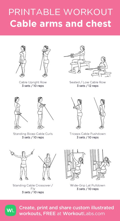 Cable arms and chest: my visual workout created at WorkoutLabs.com Cable Machine Workout, Bowflex Workout, Arm Workout Gym, Workout Female, Workout Labs, Fitness Studio Training, Printable Workout, Cable Workout, Gym Workout Plan For Women