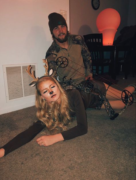 Halloween College Couple Costumes, Doe Costume Women, Western Halloween Costumes Couples, Deer And Hunter Couples Costume, Homecoming Couples Outfits, Deer And Hunter, Sam Halloween, Deer Halloween Costumes, Country Fall Outfits