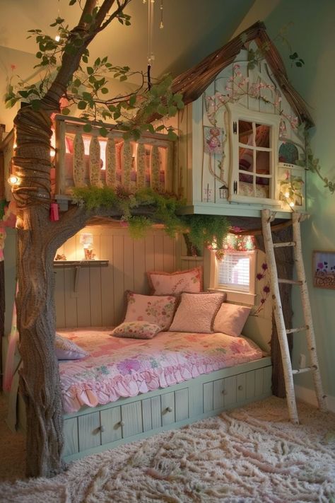 Unique Kids Bedrooms, Cool Beds For Kids, Girls Bedroom Decor Ideas, Forest Bedroom, Bedroom Ideas For Small Rooms, Sister Room, Bedroom On A Budget, Whimsical Bedroom, Diy Bunk Bed