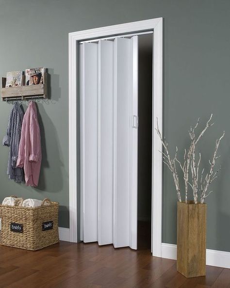 Vinyl Accordion Closet Door Alternative #closet #doors #organization #decorhomeideas Door Ideas For Small Spaces, Accordian Door, Closet Door Alternative, Temporary Door, Curtains For Closet Doors, Bathroom Door Ideas, Door Alternatives, Folding Closet Doors, Accordion Door