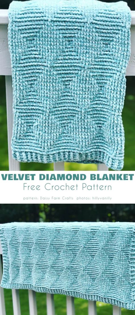 Diamond Crochet Pattern Free, Chenille Blanket Crochet, Velvet Crochet, Crochet Throw Pattern, Chenille Blanket, Crochet Afghan Patterns Free, Crocheting Patterns, Velvet Yarn, Crochet Stitches For Blankets