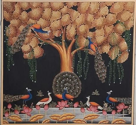 Pichwai Art, Pichwai Painting, Tree Of Life Painting, Interior Artwork, Peacock Painting, Pichwai Paintings, Indian Folk Art, Madhubani Painting, Krishna Painting