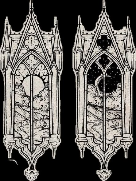 Stained Glass Window Sketch, Arch Window Tattoo, Gothic Stained Glass Windows Art, Gothic Window Tattoo Design, Stain Glass Window Tattoo, Walk Drawings, Cathedral Window Tattoo, Goth Cathedral, Gothic Windows Tattoo