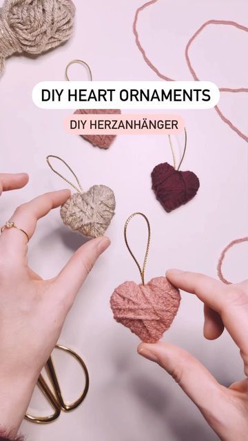 Heart Ornaments Diy, Heart Decorations Diy, Wool Hearts, Heart Diy Crafts, Holiday Ornaments Diy, Cheesy Valentine, Yarns Ornaments, Leftover Yarn, Valentine Tree