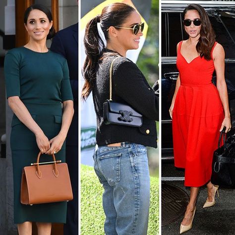 Meghan Markle's jaw-dropping handbag collection revealed - and you can shop your faves Meghan Markle Bags, Wife Carrying, Bayswater Tote, Gucci Bag Dionysus, Mulberry Bag, Studio Bag, Black Striped Dress, Handbag Collection, Chic Handbags