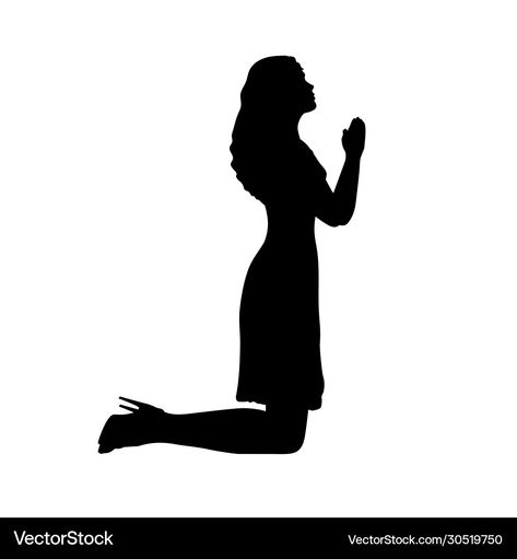 Lady Silhouette Woman, On Knees Praying, On My Knees Praying, Praying On Knees, Woman Praying Images, Praying Illustration, Women Praying, Kneeling Woman, Woman Kneeling