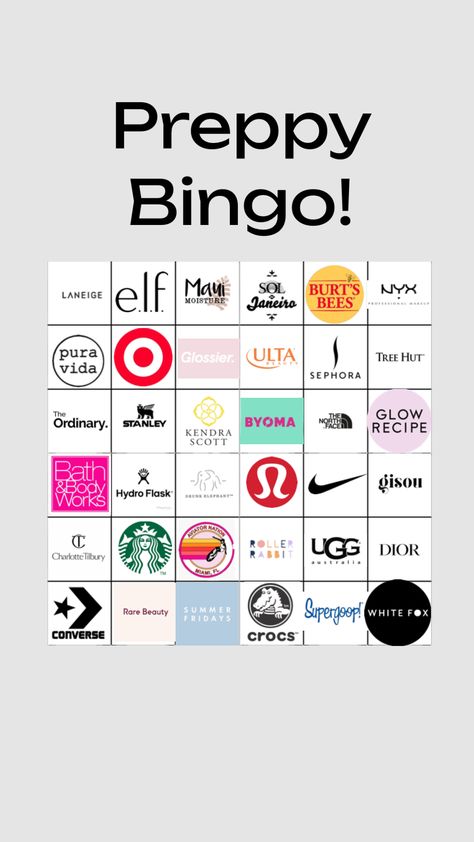 Preppy bingo☀️💗🪩🦋🐠🌸🌴🛼🏄‍♀️ Preppy Bingo, Bff Quizes, Taylor Swift Games, Preppy Sweatshirts, Swift Facts, Sephora Skin Care, Fun Sleepover Ideas, Sleepover Things To Do, Preppy Summer Outfits