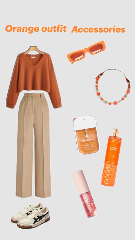 Orange outfit Cute Orange Outfits Aesthetic, Orange Casual Outfit, Orange Aesthetic Outfits, Outfits With Orange, Orange Outfit Ideas, Momma Outfits, Outfit Vision Board, Orange Outfits, Orange Fits