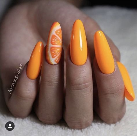 Custom Nails Design, Nails Gel Acrylic, Fruit Nail Designs, Best Summer Nail Color, Fresh Nails, Flame Nail Art, Fruit Nail Art, Yellow Nail, Custom Nails