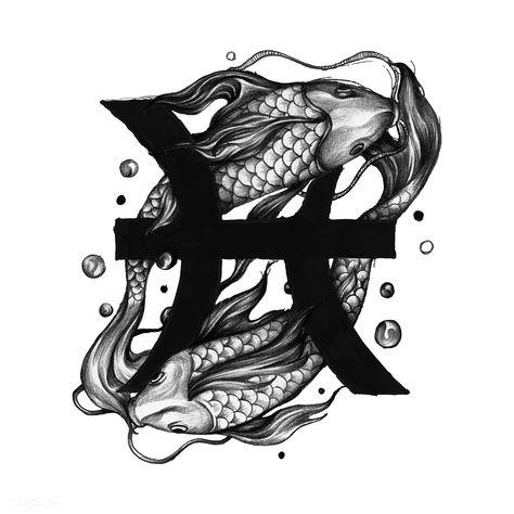 Hand drawn horoscope symbol of Pisces illustration | free image by rawpixel.com Pisces Illustration, Zodiac Tattoos Pisces, Pisces Queen, About Pisces, Asian Symbols, Zodiac Leo Art, Pisces Constellation Tattoo, Pisces Tattoo Designs, Mangas Tattoo