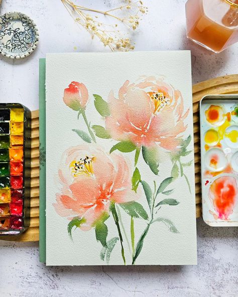 Sometimes, a little bit of art is all you need to bring some joy into your day. 🌸✨ What flowers have been inspiring you lately?🩷 Loose Watercolor Flowers, Composition Painting, Floral Projects, Travel Art Journal, Floral Composition, Happy Painting, Painting Skills, Watercolor Peonies, Watercolor Roses