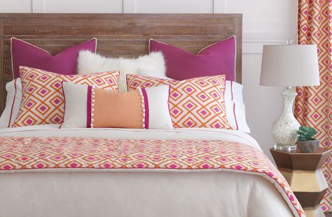 Orange and Cranberry bedding. Geometric Curtains, Bed Scarf, Luxury Bedding Collections, Eastern Accents, Reversible Duvet Covers, Bed Linens Luxury, Duvet Bedding, Decoration Inspiration, Cotton Duvet Cover