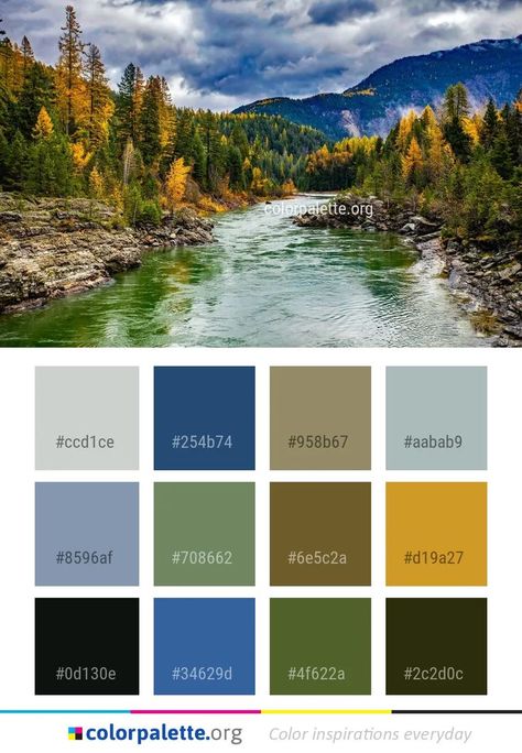 River Color Palette, Earth Colour Palette, Blue Pallets, Graphics Design Inspiration, Blue Green Paints, Water River, Dark Sea Green, Colors Inspiration, Hex Color Palette