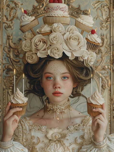 Ornate and Symbolic Painting of Woman with Giant Birthday Cake Giant Birthday Cake, Laura Makabresku, Frank Lloyd Wright Style, Painting Of Woman, Wes Anderson Style, Inspirational Digital Art, Vogue Photo, Symbolic Art, Photography Movies