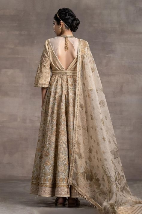 Buy Tarun Tahiliani Beige Jersey Floral Embroidered Anarkali Set Online | Aza Fashions Tarun Tahiliani Anarkali, Anarkali Designs, Nikkah Dress, Embroidered Anarkali, Tarun Tahiliani, Anarkali Dress, Fashion App, Churidar, Designer Wear