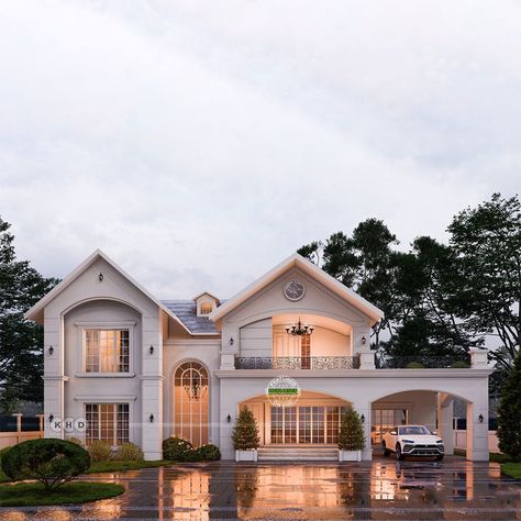 Colonial house Modern House Architecture Design, 4 Bedroom Modern House, Classic Colonial Homes, Modern House Architecture, Colonial Style House, Sloping Roof, Colonial House Plans, European Style Homes, Affordable House Plans