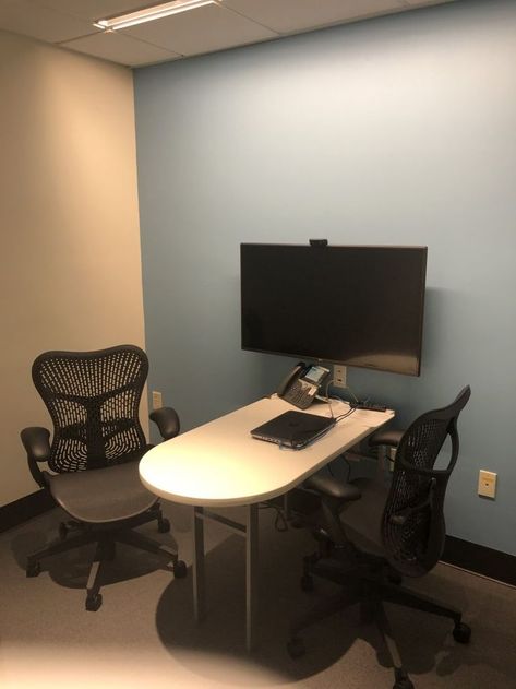 Small interview room. Private two person meeting room. Small Meeting Room Ideas, Interview Room Design, Podcast Room Ideas, Meeting Room Ideas, Interview Room, Small Meeting Room, Podcast Room, Interview Rooms, Law Office Design