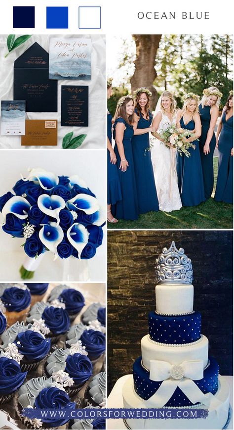 Ocean blue watercolor wedding color ideas #wedding #weddingcolors #weddingideas #bluewedding Royal Blue Color Scheme Wedding, Blue Wedding Theme Black People, Royal Blue Color Palette Wedding, Wedding Venues Royal Blue, Royal Blue Wedding Theme Centerpieces Budget-bride.shop, Royal Blue Wedding Theme, Lilac Wedding Bouquet, Blue Wedding Decorations, Wedding Color Trends