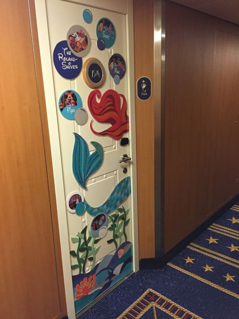 Our Little Mermaid-themed Disney Cruise door decoration. Lots of construction… Doors Decoration, Cruise Door Decorations, Disney Cruise Door Decorations, Disney Magic Cruise, Disney Cruise Magnets, Disney Cruise Fish Extender, Disney Cruise Door, Disney Dream Cruise, Disney Cruise Vacation