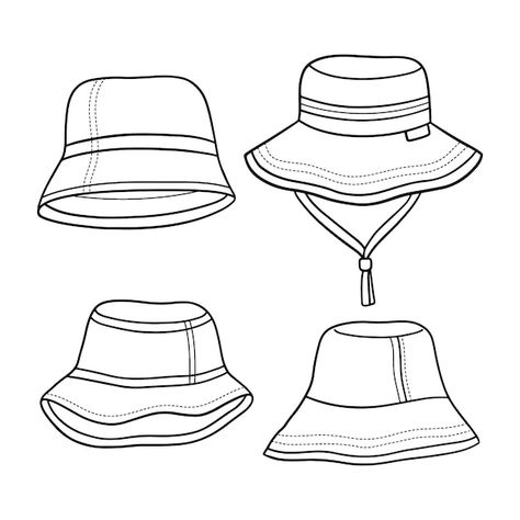 Free vector hand drawn bucket  hat illus... | Free Vector #Freepik #freevector #outline #lineart #drawing #bucket-hat Hat Designs Drawings, Bucket Hat Drawing Reference, Bucket Hat Reference, Bucket Hat Sketch, Bucket Hat Tattoo, Bucket Hat Illustration, Bucket Hat Template, Bucket Hat Drawing, Bucket Drawing