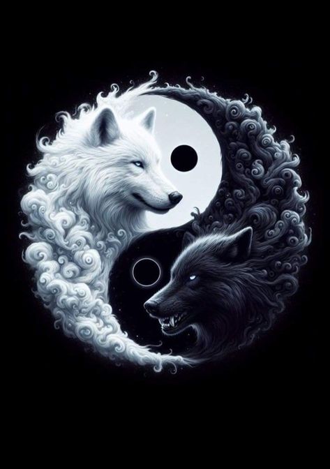 Yin And Yang Wolf, Ying Yang Wolf, Wolves In Love, Wolf Yin Yang, Ying Yang Wallpaper, Yin Yang Images, Jing Y Jang, Wolf Art Fantasy, Magical Wolf