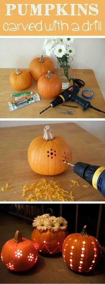 To fake major pumpkin skillz, a drill is your greatest ally. | 27 Incredibly Easy Ways To Upgrade Any Halloween Party Pumpkin Carving With Drill, Halloween Fest, Hallowen Ideas, Dekor Diy, Theme Halloween, Fall Holidays, Fall Diy, E Card, Fete Halloween