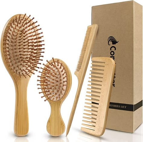 Bamboo Hairbrush, Bamboo Comb, Massage For Women, Bamboo Hair Brush, Scalp Brushing, Tail Comb, Hair Care Tools, Scalp Massager, Comb Set