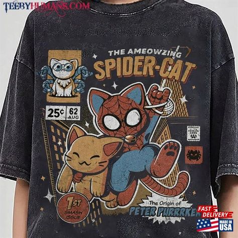 Marvel The Amazing Spider Cat Shirt Comic Avenger T-Shirt Sweatshirt Check more at https://teebyhumans.com/product/marvel-the-amazing-spider-cat-shirt-comic-avenger-t-shirt-sweatshirt/ Spiderman T Shirt Outfit, Geek Aesthetic Outfit, Spiderman Tshirt, Funny Spider, Cat Comfort, Spiderman T Shirt, Spider Cat, Spiders Funny, Spiderman Shirt