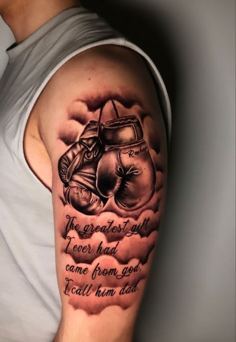 Boxing Memorial Tattoo, Boxing Glove Tattoo Design, Boxing Tattoo Ideas, Boxing Glove Tattoo, Hooligans Tattoo, Tattoo Boxing, Boxing Tattoo, Creed Boxing, Boxing Gloves Tattoo