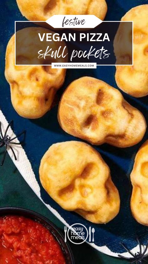 Sink your fangs into these Vegan Pizza Skull Pockets! 🍕💀 Perfectly spooktacular for Halloween with their creepy skull shapes, these pockets are loaded with Follow Your Heart Dairy-Free Shredded Mozzarella, vegan pepperoni, olives, and sun-dried tomatoes. This wickedly delicious treat that'll haunt your taste buds! 👻 #HalloweenTreats #SpookyEats #VeganHalloween #PizzaSkulls #PlantBasedBites #CreepyCuisine Skull Pizza Pockets, Vegan Pepperoni, Vegan Halloween, Finger Foods Easy, Healthy Pizza, Easy Holiday Recipes, Vegan Pizza, Easy Meals For Kids, Entertaining Recipes