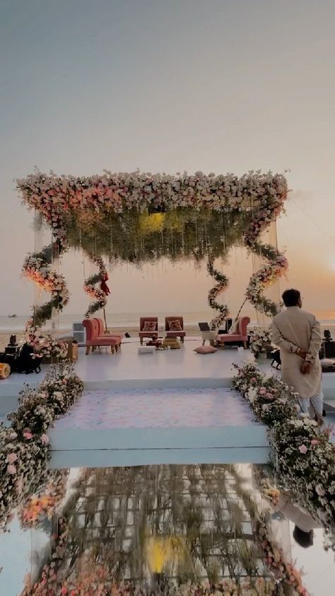 Wedding Bridge (@weddingbridgeofficial) posted on Instagram: “Mirrored pathway leading to an astounding mandap set that too on a beach🤩🤩 . . . Looking for verified wedding vendors like photographers,…” • May 3, 2022 at 11:57am UTC Mirror Mandap, Wedding Bridge, Wedding Vendors, Bridge, Mirror, Photographer, Outdoor Decor, On Instagram, Instagram