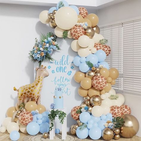 Decoracion Baby Shower Safari, Giraffe Baby Shower Theme, Safari Balloon, Safari Baby Shower Boy, Jungle Balloons, Baby Shower Giraffe, Wild One Birthday Party, First Birthday Party Decorations, Garland Arch