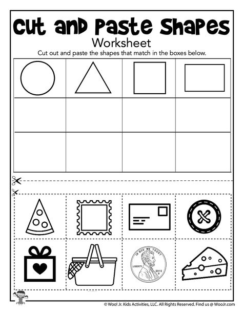 Shape Sorting Cut and Paste Printable | Woo! Jr. Kids Activities : Children's Publishing Sorting Worksheet, Shape Worksheets For Preschool, Kindergarten Math Free, Worksheet For Kindergarten, Shapes Worksheet Kindergarten, Kindergarten Math Worksheets Free, Shapes Kindergarten, Shape Sort, Kindergarten Worksheets Free Printables