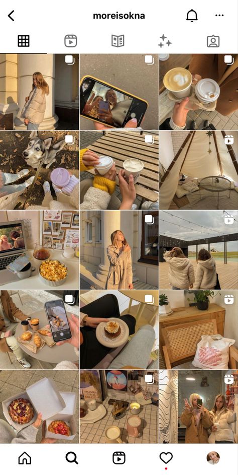 Fall Feed Aesthetic, Personal Blog Instagram Feed, Cafe Ig Feed, Fall Ig Feed, Fall Instagram Pictures Aesthetic Feed, Fall Insta Post Ideas, Instagram Pattern Layout, Fall Feed Instagram, Warm Instagram Feed